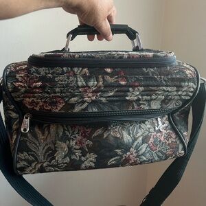 Vintage Tapestry Travel Overnight Bag Top Handle Strap Structured Carryall Purse